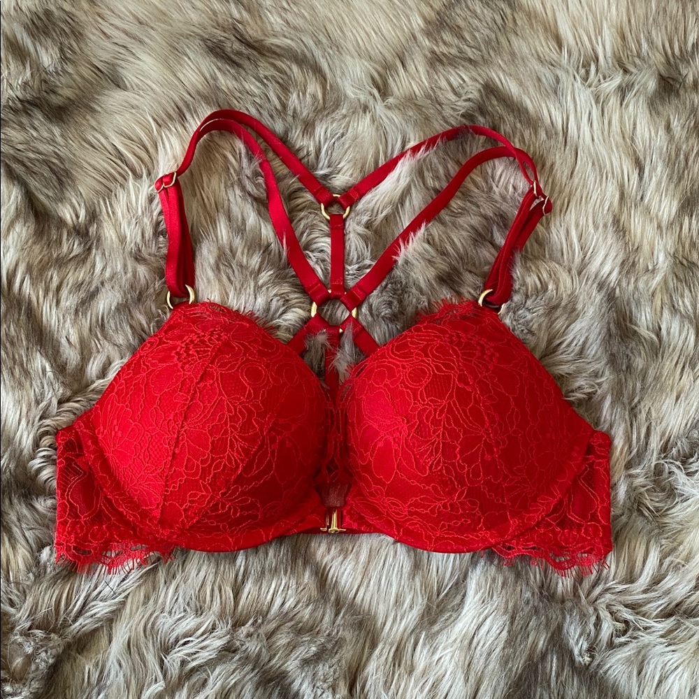 NEW Victoria’s Secret Very Sexy Ring Hardware Bombshell Rose Lace Push-Up Bra